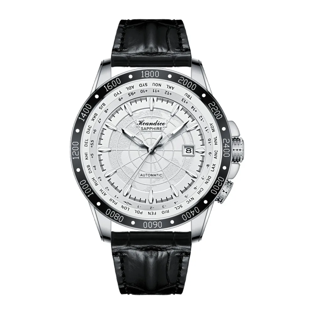 Seakoss Gmt Orologio Da Uomo Con Movimento Meccanico Automatico 43Mm Quadrante Grande In Pelle Zaffiro 50Bar Orologio Da Polso Luminoso Con Zaffiro Im