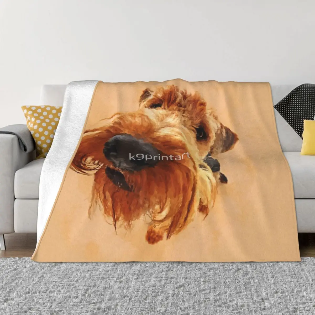 Divertente Airedale Terrier Digital Art Coperta Copriletto Sul Letto Morbido
