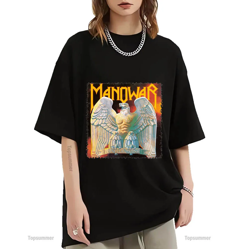 Battle Hymns Album T Shirt Manowar Tour T-Shirt Teens Punk Streetwear Cotton Tee Shirt Ragazzi Ragazze Magliette Nere