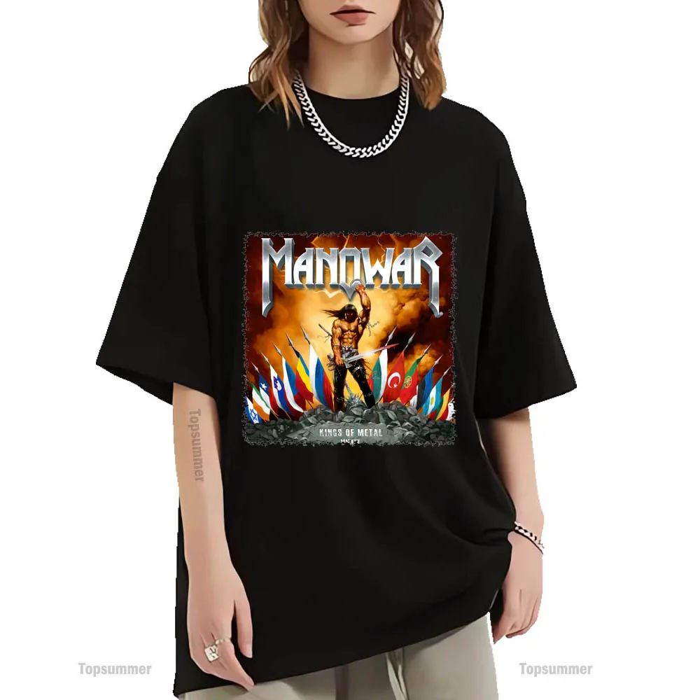 Kings Of Metal Mmxxiv Album T-Shirt Manowar Tour T Shirt Donna Vintage Streetwear T-Shirt Oversize Top Nero Da Uomo