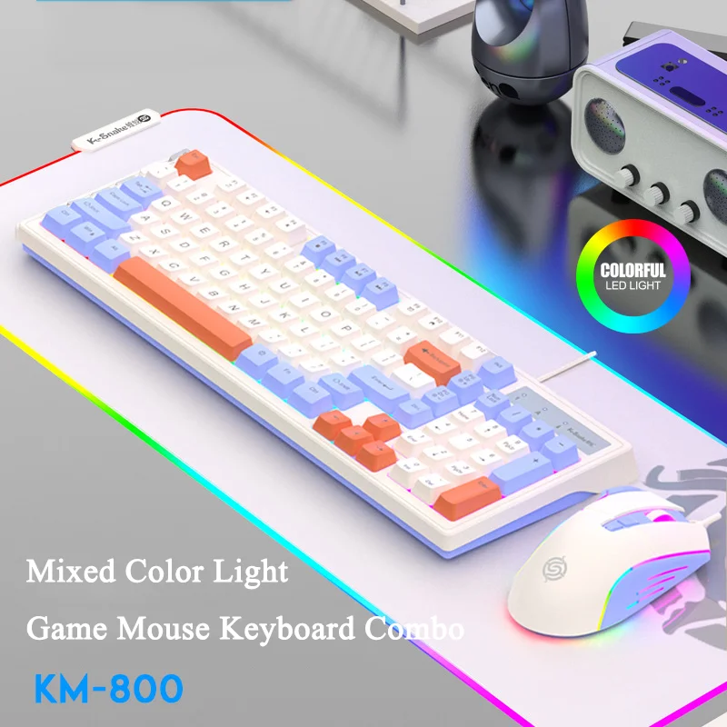 98 Tasti Mechanical Feel Gaming Keyboard And Mouse Combo Rgb Retroilluminato Usb Wired Gamer Keyboard Per Pc Computer Laptop Tastiera Rosa