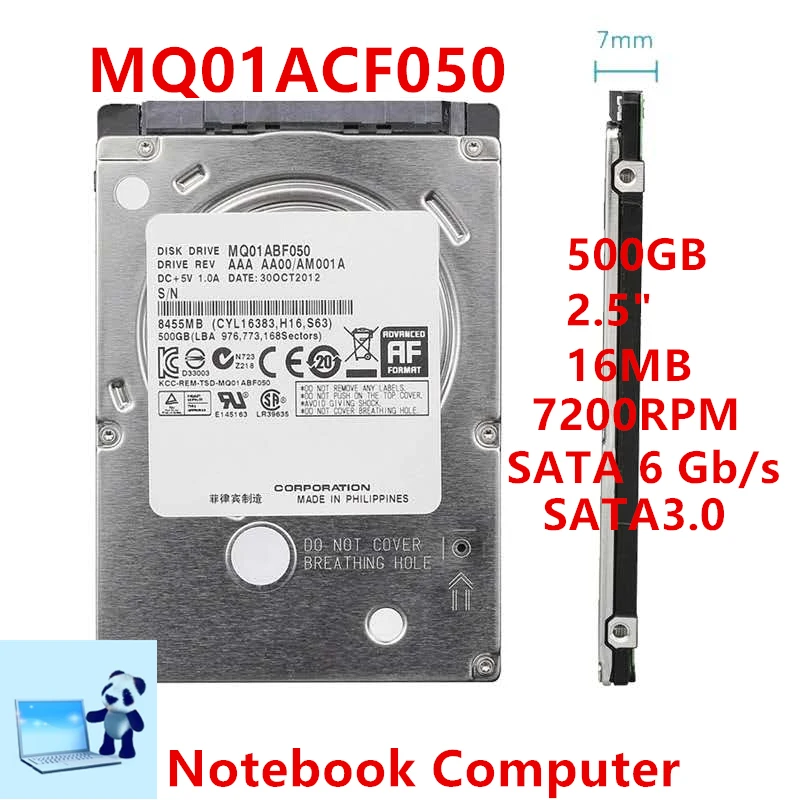Nuovo Hdd Originale Per Toshiba 500Gb 2.5 "Sata 6 Gb/S 16Mb 7200Rpm Per Disco Rigido Interno Per Disco Rigido Portatile Per Mq01Acf050