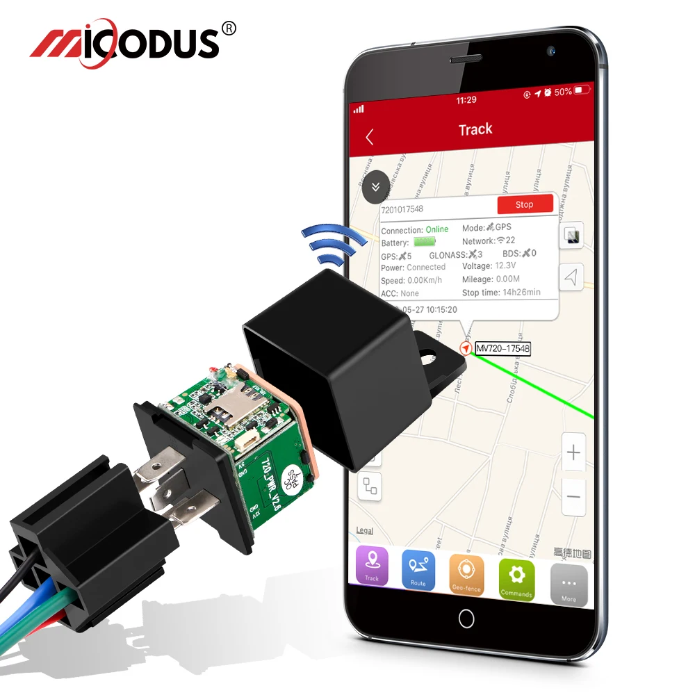 Relè Micodus Gps Tracker Car Mv720 9-90V Cut Off Fuel Mini Gps Tracker Per Auto In Tempo Reale Track Vibrate Alert App Gratuita