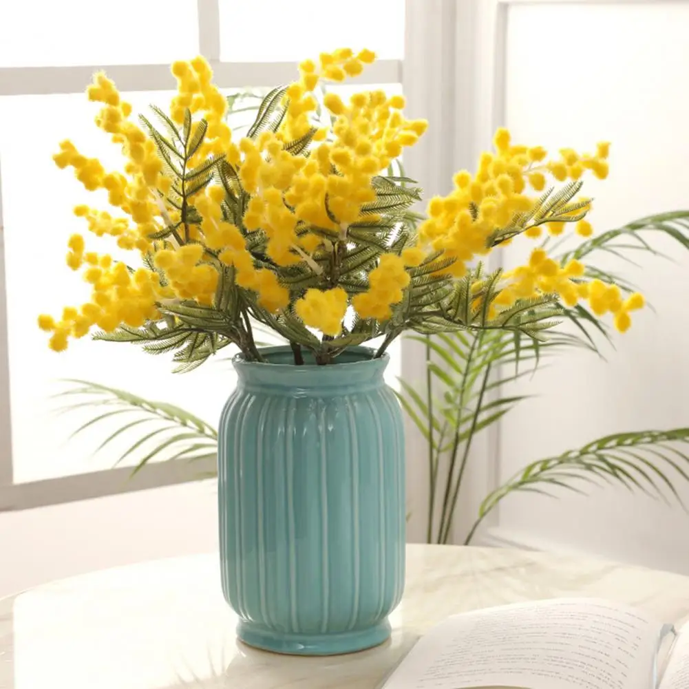 38Cm Fiore Artificiale Desktop Decor Simulazione Pianta Finta Acacia Mimosa Spray Cherry Fruit Branch Wedding Table Home Ornament