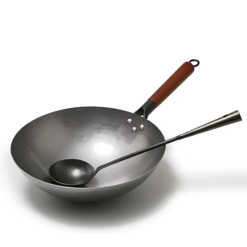 2024 New Chinese Tradizionale Iron Wok Fatto A Mano Grande Wok E Manico In Legno Antiaderente Wok Fornello A Gas Padella Cucina Pentole Pentola In Fer