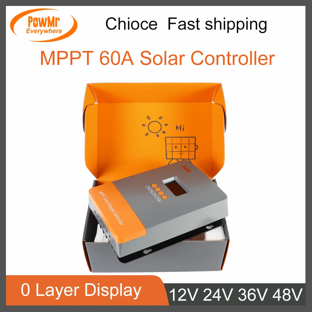 Powmr 60A Mppt Controller Per Caricabatterie Solare 12V 24V 36V 48V Lcd Blacklight Max Pv 150V Per Gel Sigillato Ventilato E Batterie Al Litio
