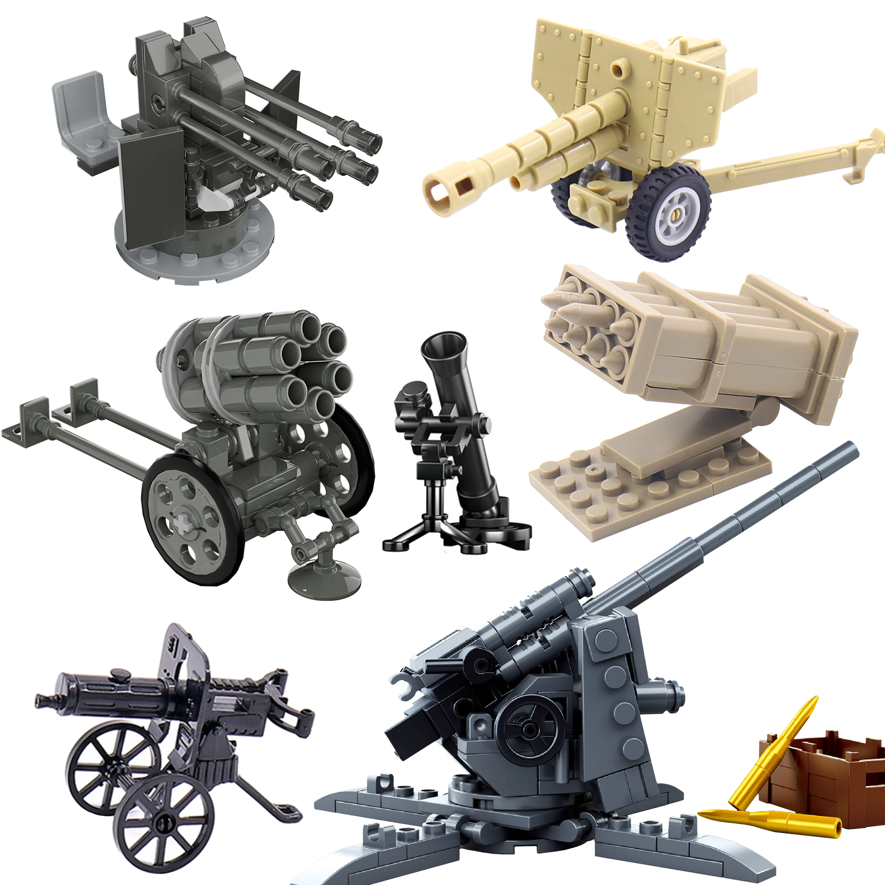 Ww2 88Mm Flak Gun Cannon Rocket Missile Fai Da Te Esercito Militare Arma Da Guerra Soldato Moc Playmobil Modello Building Block Bambini Giocattolo Per