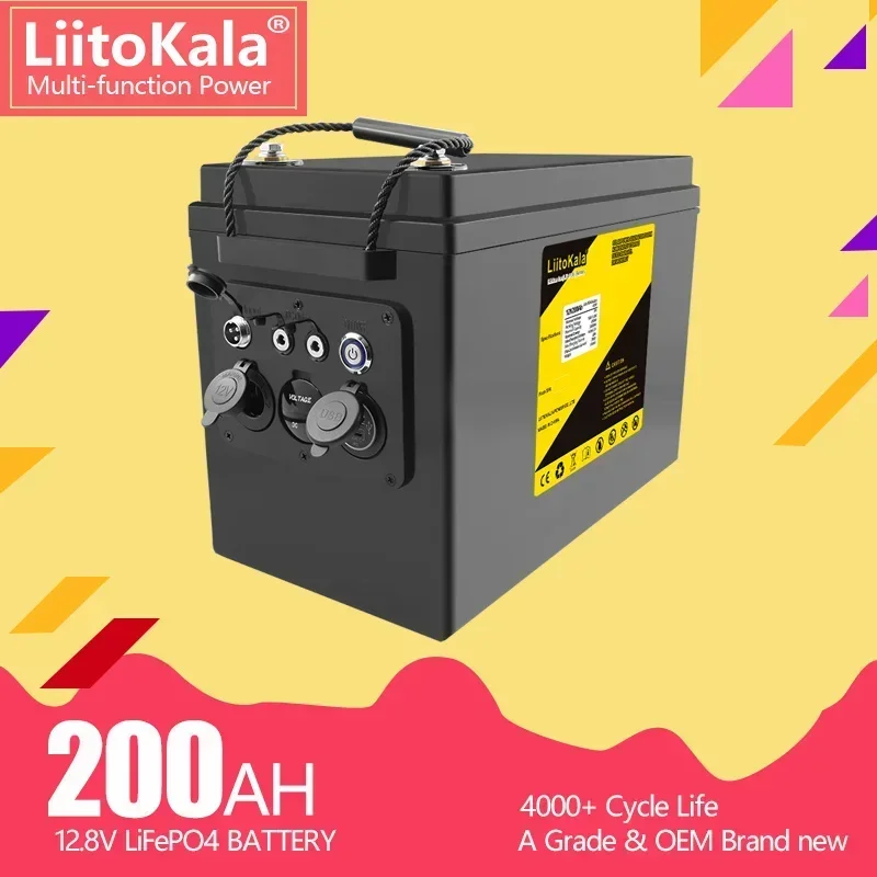 Liitokala 12.8V 200 Ahlifepo4 Battery Power Bank Per Camper Golf Cart Off-Road Off-Grid Solar Wind Per Rv Outdoor/5V/12V Output