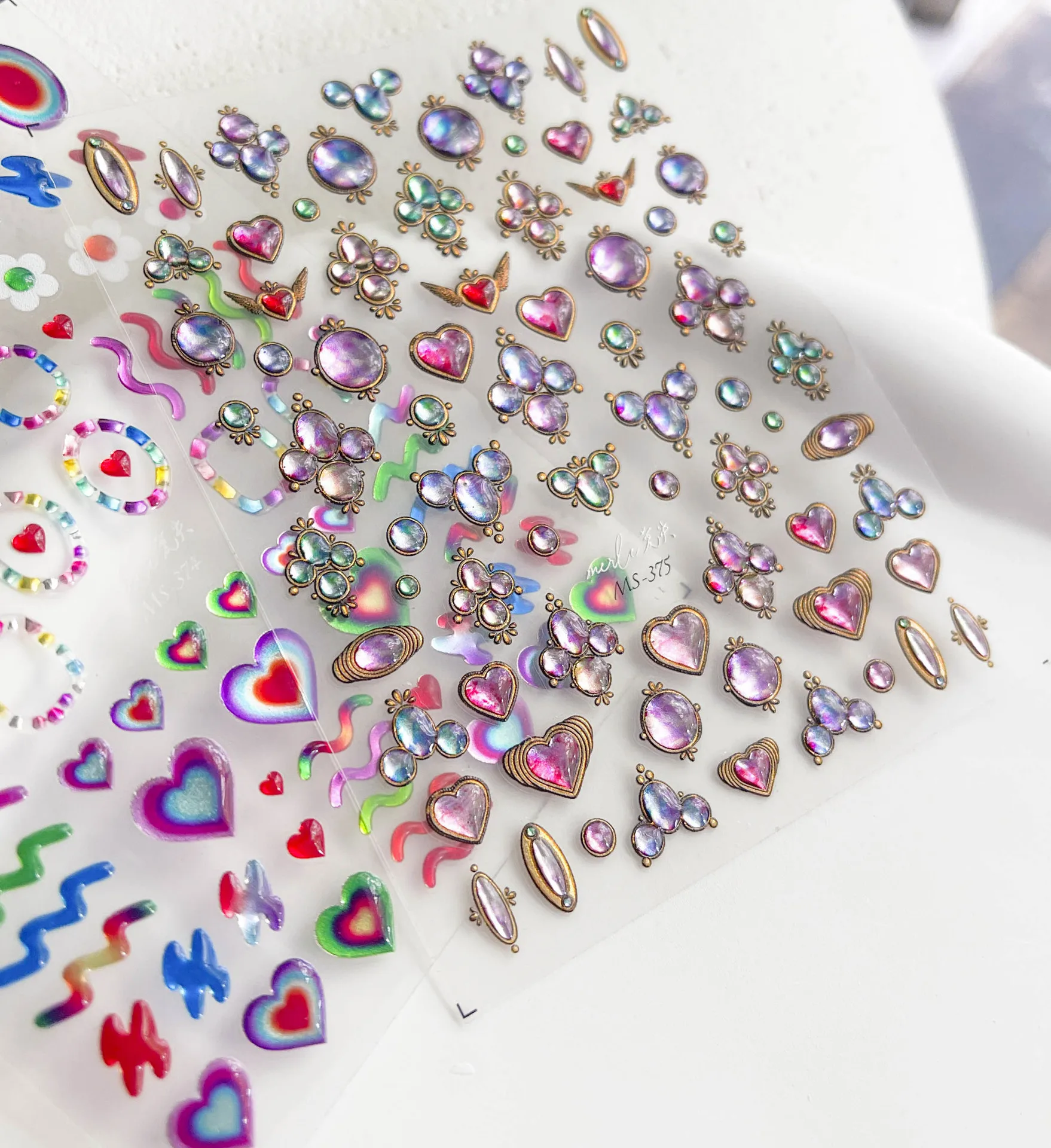 Love Heart Gem Nail Stickers New Bronzing Jelly Series Art Design Adesivo Fai Da Te Royal Nail Decalcomanie Decorazioni Ms-375