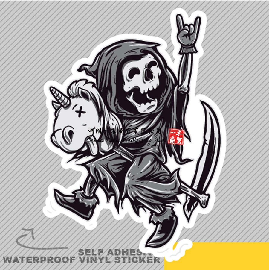 Grim Reaper Happy Riding Unicorni A Vinyl Sticker Decal Window Car Van