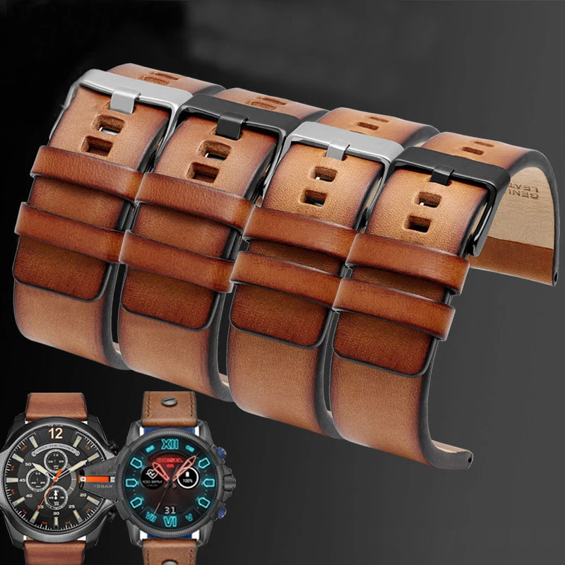 Bracciale In Vera Pelle Per Diesel Dz7406 Dz7408 Dz4476 Dz4343 Cinturino Per Orologio Cinturino Marrone 22Mm 24 26Mm Cinturino Per Orologi Da Polso Re