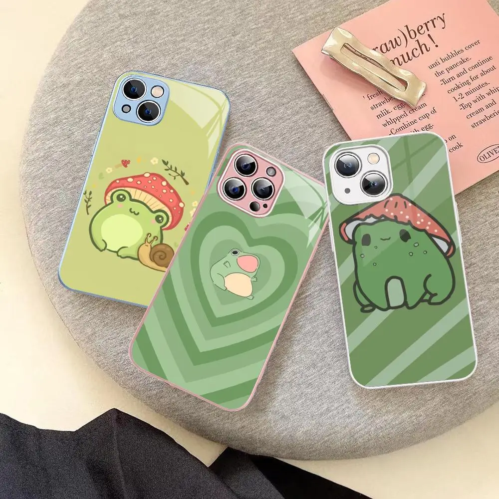 Green Funny The Frog Cute Phone Case Per Iphone 14 13 12 Mini 11 Pro Xs Max X Xr 14 Plus Cover In Vetro Temperato