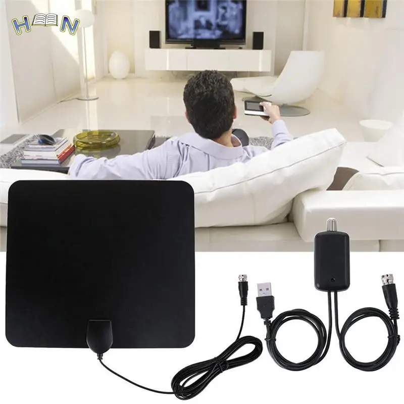 1Pc Digital Indoor Digital Freeview Range Antenna Ultrasottile Tv Hdtv Antenna Ad Alta Acquisizione Segnale Cavo Amplificatore Di Segnale Antenna