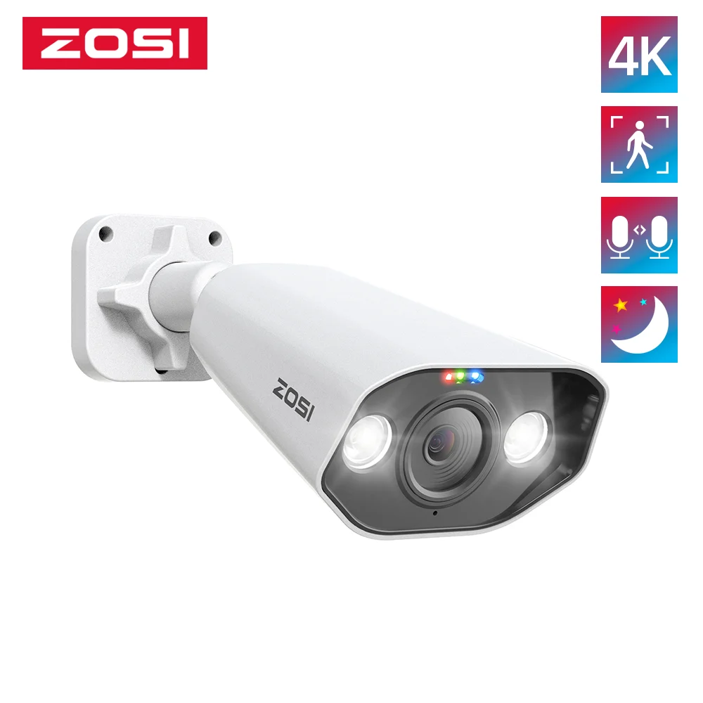 Telecamera Ip Zosi 4K Telecamera Di Sicurezza Poe Aggiuntiva Audio Bidirezionale 8Mp Telecamera Di Videosorveglianza Cctv Per Visione Notturna A Color