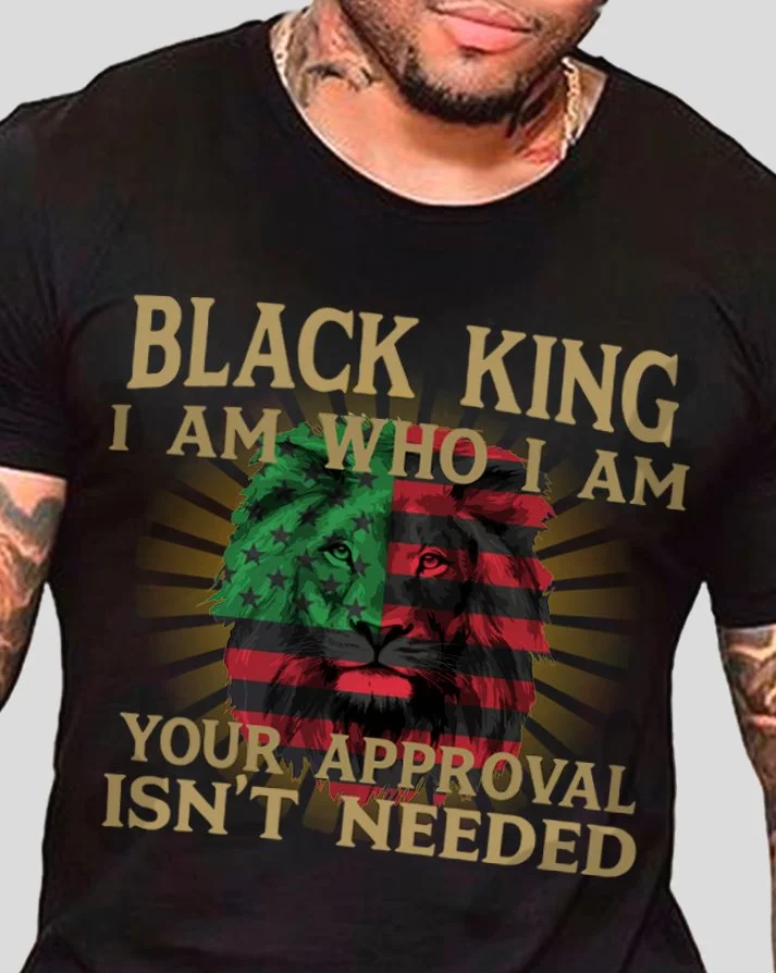 Black King Who I Am African American Flag Lion Men T Shirt Cotton S-3Xl Black