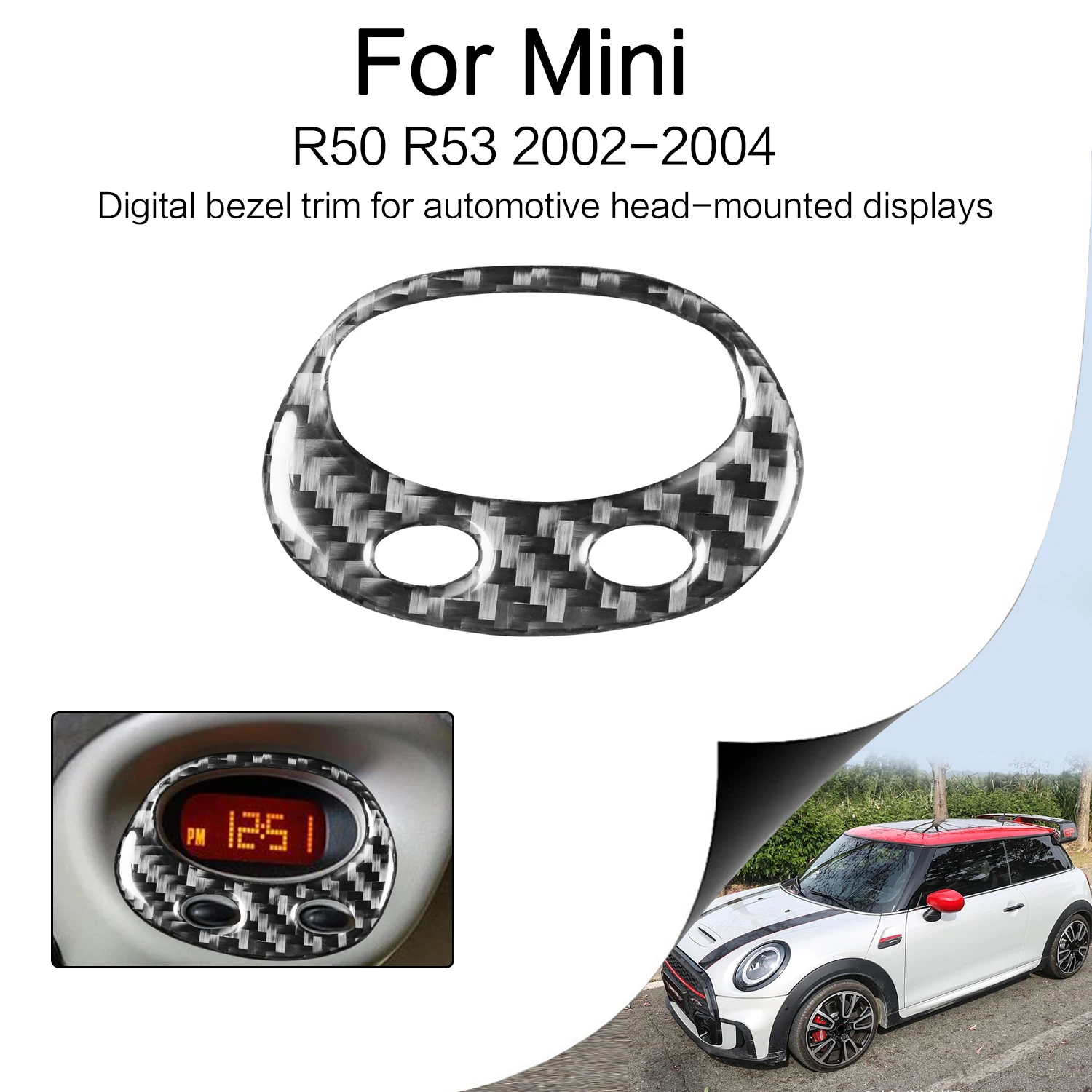 Per Mini Cooper Hatch One R50 R53 2002-2004 Head-Up Display Sticker In Fibra Di Carbonio Car Over Head Display Digital Watch Frame Trim