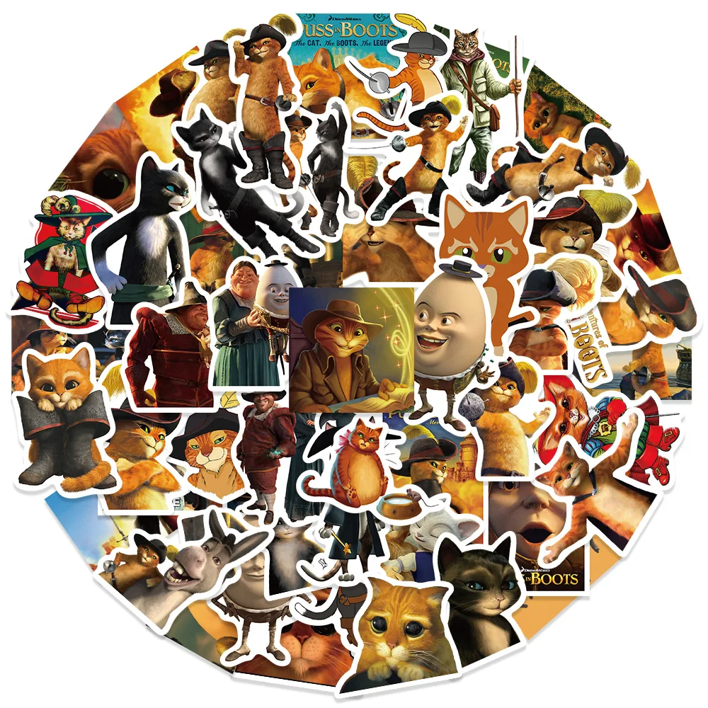 10/52Pcs 90S Classic Cartoon Movie Puss In Boots Stickers For Skateboard Laptop Guitar Luggage Bike Scrapbook Decal Kids Toys