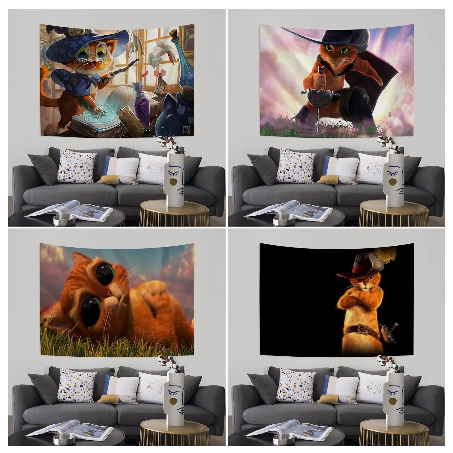 Puss In Boots Cartoon Tapestry Home Decor Ation Hippie Bohemian Decoration Divinazione Home Decor