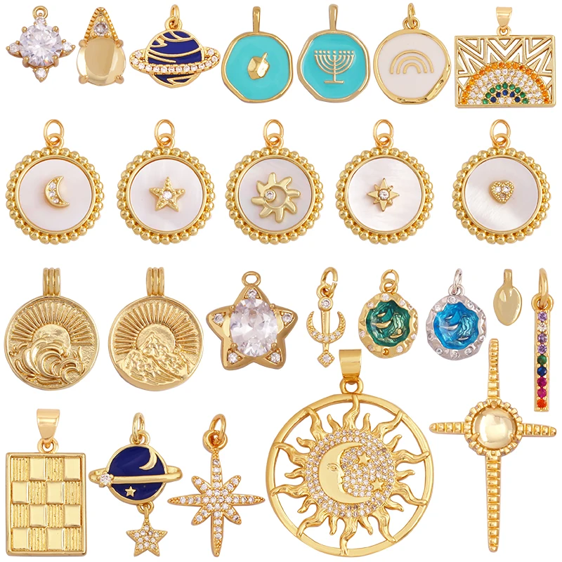Trendy Shining Star Moon Sun Sea Charm Pendant,18K Gold Intarsiato Cubic Zirconia Risultati Dei Monili Collana Braccialetto Che Fa Forniture