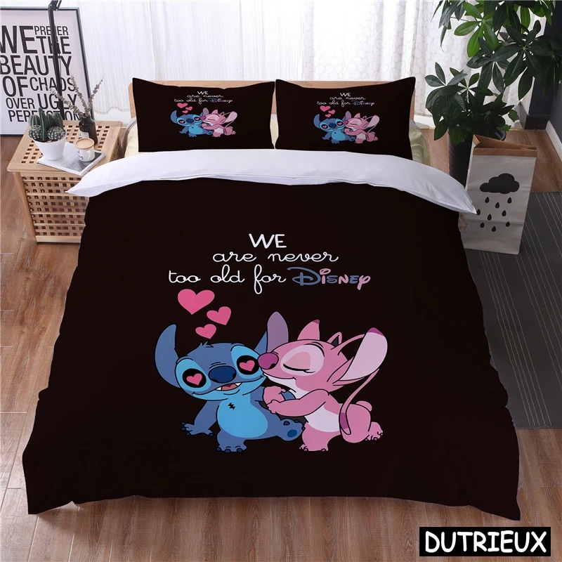 Lilo And Stitch Kawaii Bedding Set Queen King Size Disney Cartoon Copripiumino Set 2/3 Pezzi Copripiumino E Federa Tessili Per La Casa