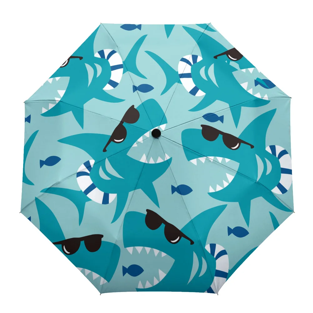 Shark Lifebuoy Sunglasses Rain Foldable Umbrella For Women Males Eight Strands Sunny Umbrella Fully-Automatic Umbrella