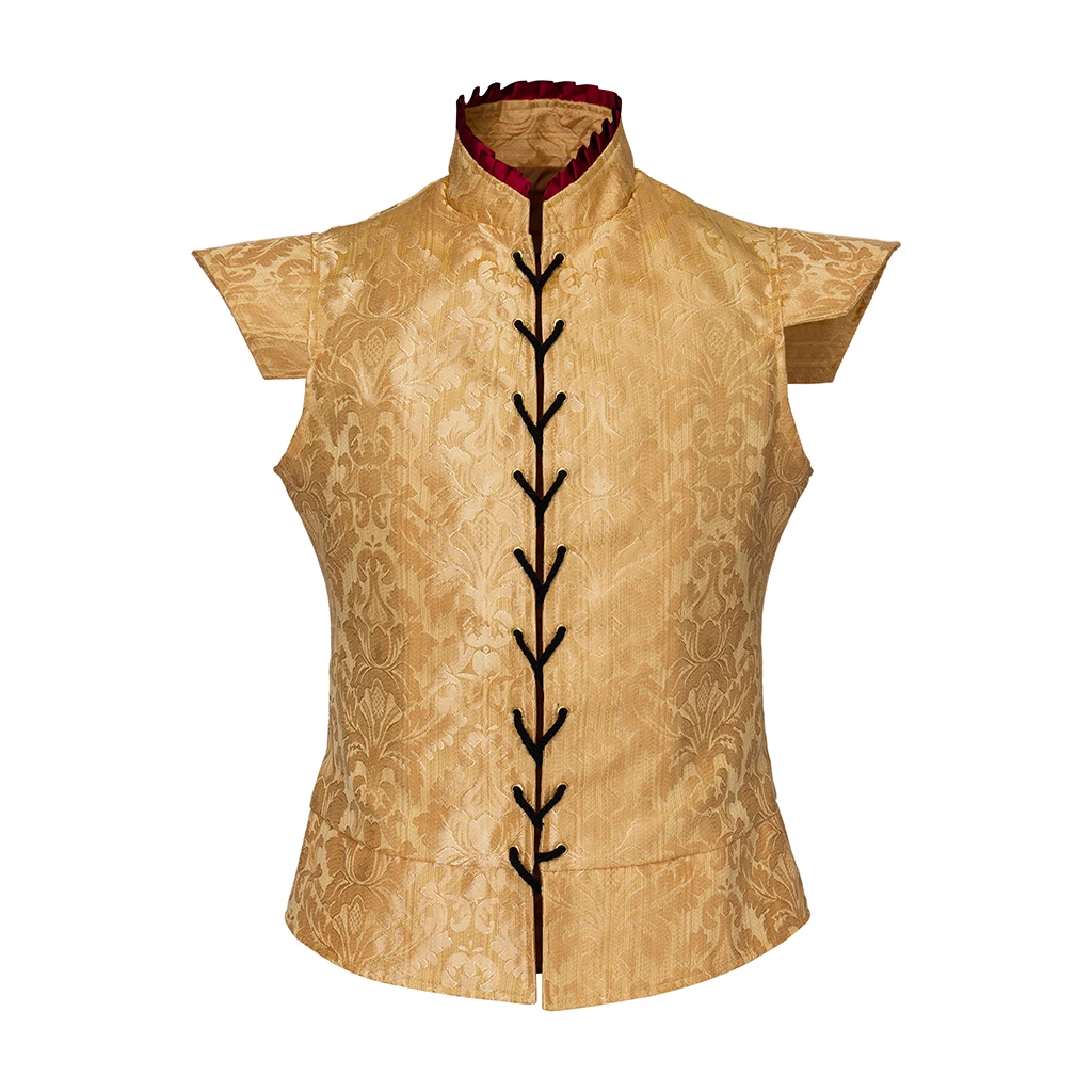Alta Qualità Rinascimentale Medievale Tudor King Royal Brocade Vest Cosplay Costume Jerkin Gold Vest Gilet Abbigliamento Di Halloween