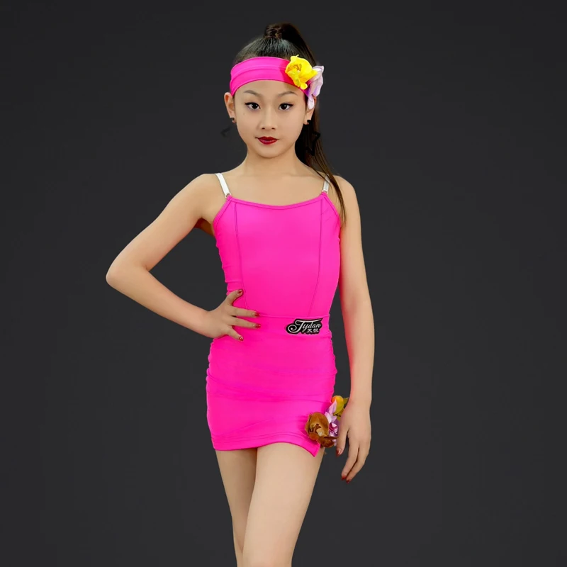 Summer Children'S Latin Dance Competition Dresses Girls Rose Red Latin Dance Dress Kids Samba Chacha Ballroom Dancewear Dwy9841