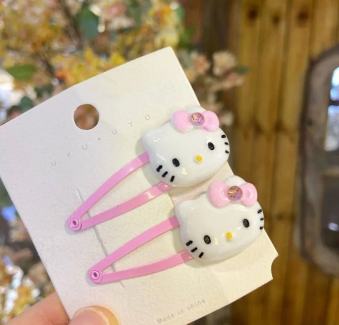 Sanrio Girl Cute Hair Clip Hello Kitty Cartoon Hair Clip Girl Kawaii Accessori Per Capelli Copricapo Scoppi Clip Kitten Bow Hair Clip