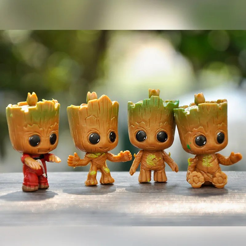 Hot Toys 4 Pz/Set Marvel Guardians Of The Galaxy Avengers Tiny Groot Cute Baby Tree Man Model Figure 5Cm Doll Model Fans Gifts