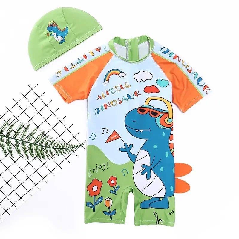 Baby Toddler Boys Costume Da Bagno One Piece Zipper Cartoon Dinosaur Letter Print Body Sunsuit Swimwear Costume Da Bagno Manica Corta