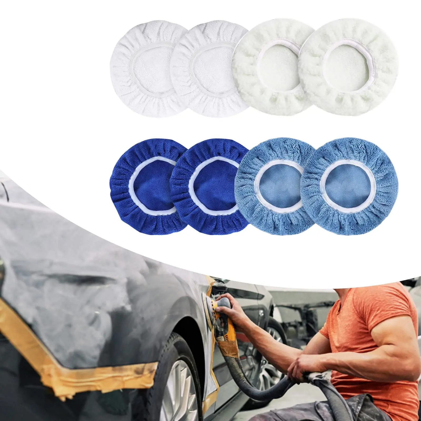 5 A 6 Pollici Buffer Waxers Bonnet Set Tamponi Per Lucidatura Copertura Per Cera Per Auto Microfibra Coral Fleece Lana Per Lucidatrice Orbitale