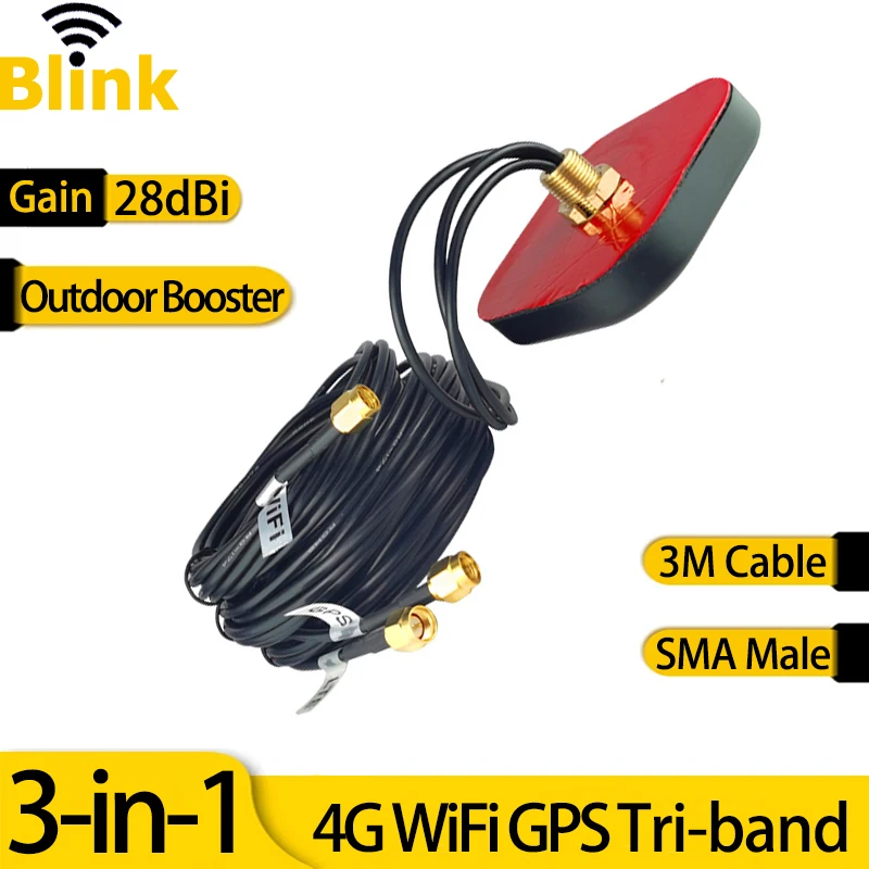 Antenna Per Armadietto Impermeabile Da Esterno Combinazione A 3 Porte Wifi + 4G + Antenna Gps Tri-Band 28Dbi Amplificatore Omni Signal Boost A Lungo R