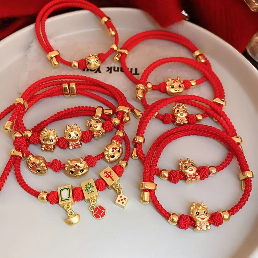 Bracciali Intrecciati Vintage Zodiac Dragon Peace Joy Ornamenti A Mano Di Capodanno Design Di Nicchia Corda Intrecciata A Mano Rossa Intrecciata A Man