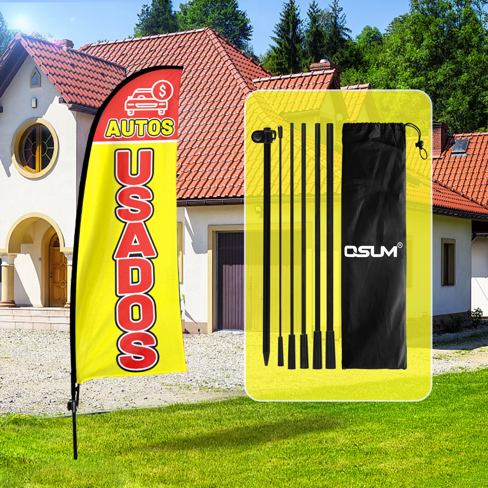 Fsflag Autos Usados Feather Flag,7 Ft Tall Business Windless Flag Signs Con Pole Kit E Ground Spike Banner