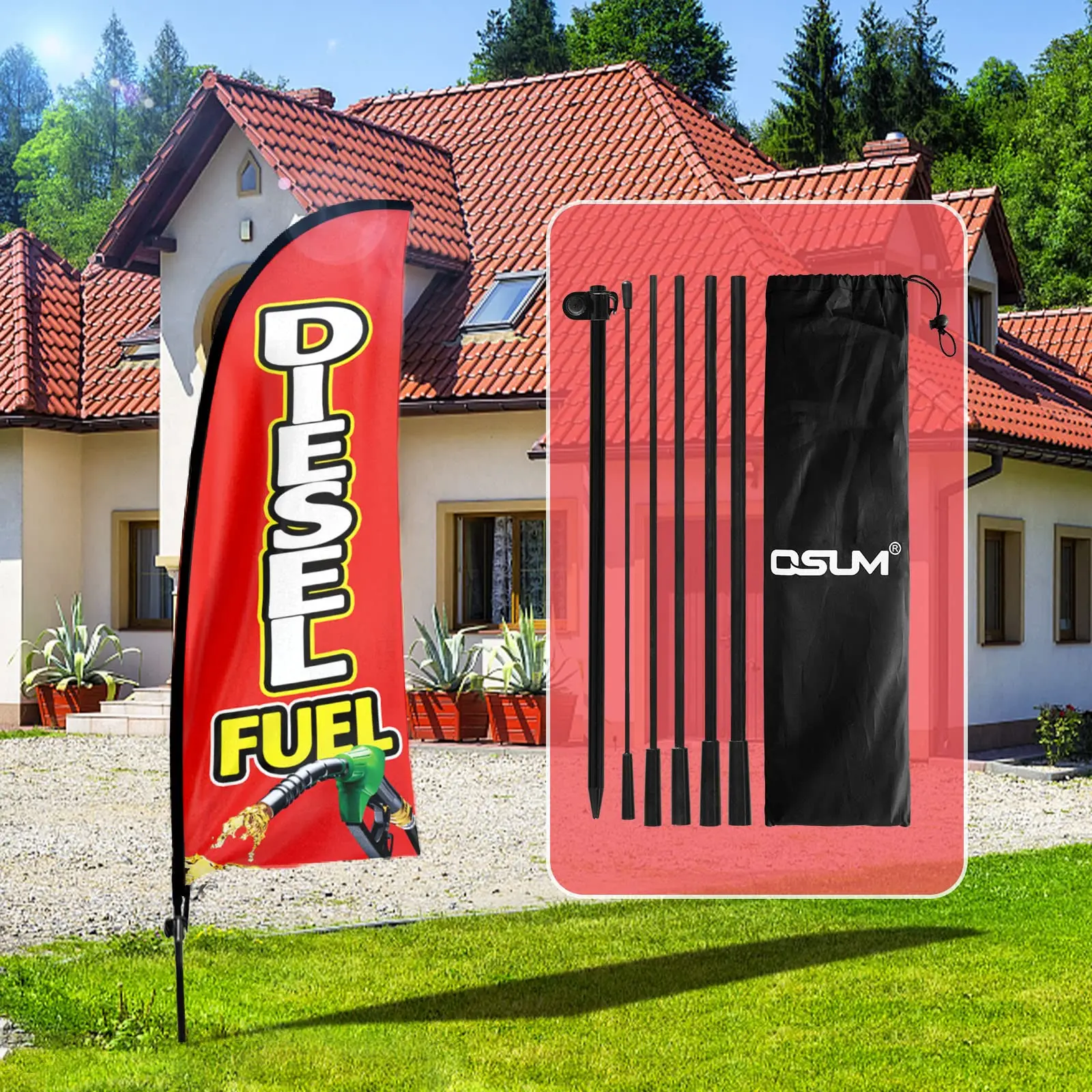 Fsflag Diesel Fuel Swooper Flag,7Ft Diesel Fuel Advertising Feather Flag Con Pole Kit, Ground Spike, Diesel Fuel Signs
