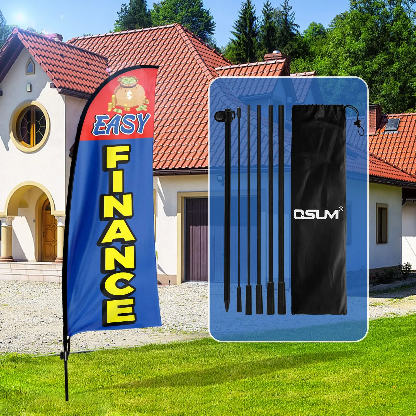 Fsflag Easy Finance Swooper Flag,7Ft Easy Finance Advertising Feather Flag Con Pole Kit, Ground Spike, Easy Finance Signs