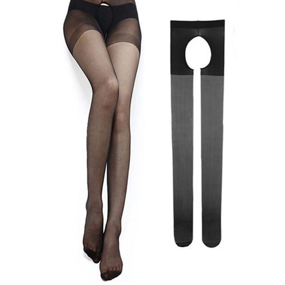 Sexy Nero Femme Collant Con Apertura Sul Cavallo Collant Donne Solido Sottile Sexy Crotchless Collant Collant Fantaisie Femme