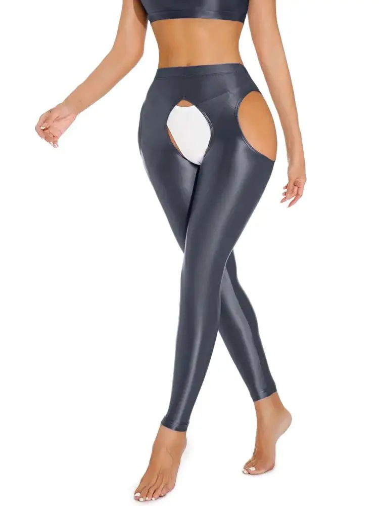 M-Xxl Lucido Lucido Scava Fuori Crotchless Leggings Cavallo Aperto Pantaloni A Matita Collant Pantaloni Sexy Collant Pantalon Spodnie Joggers