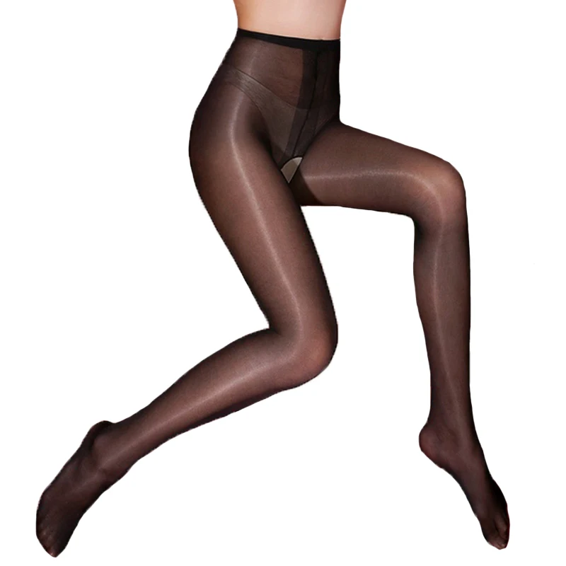 Sexy Delle Donne Shiny Collant A Vita Alta Glitter Crotchless Calzamaglie Fantaisie Collant Femme Con Apertura Sul Cavallo Calzas Elastico Pantimedias