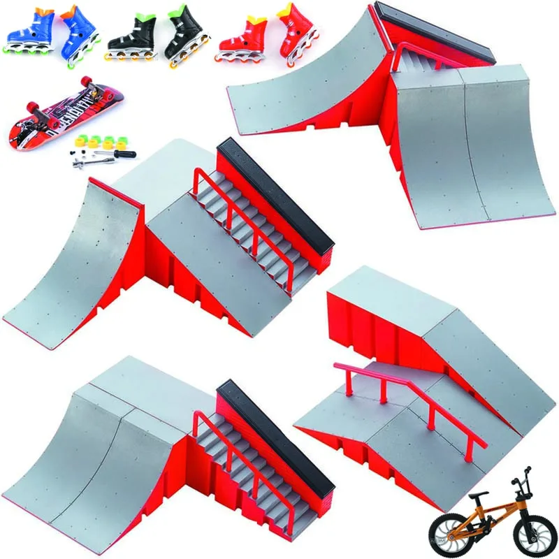 Nuovo 4 In 1Mini Scene Finger Skateboards Bike Roller Skating Shoes Parts For Tech Deck Ramp Venue Combination Set Indoor Home Toy