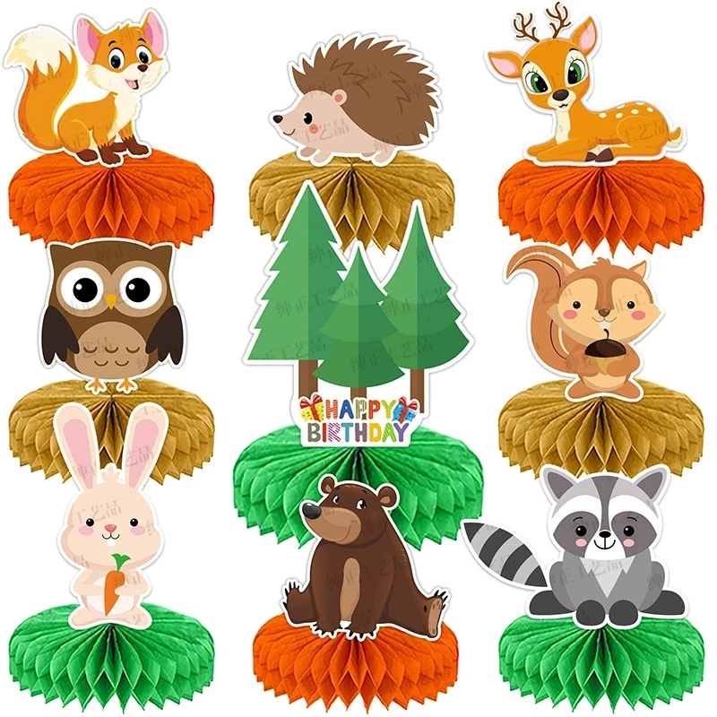 Forest Animal Honeycomb Ball For Home Decor Supplies Squirrel Raccoon Jungle Birthday Party Decoration Baby Shower Decoration