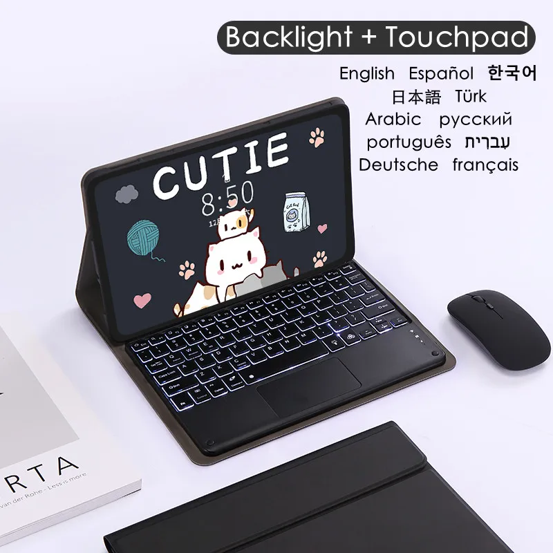 Keyboard Case For Samsung Galaxy Tab A8 10.5 2021 Sm-X200 Russian Spanish English Korean Arabic Touchpad Backlit Keyboard Cover