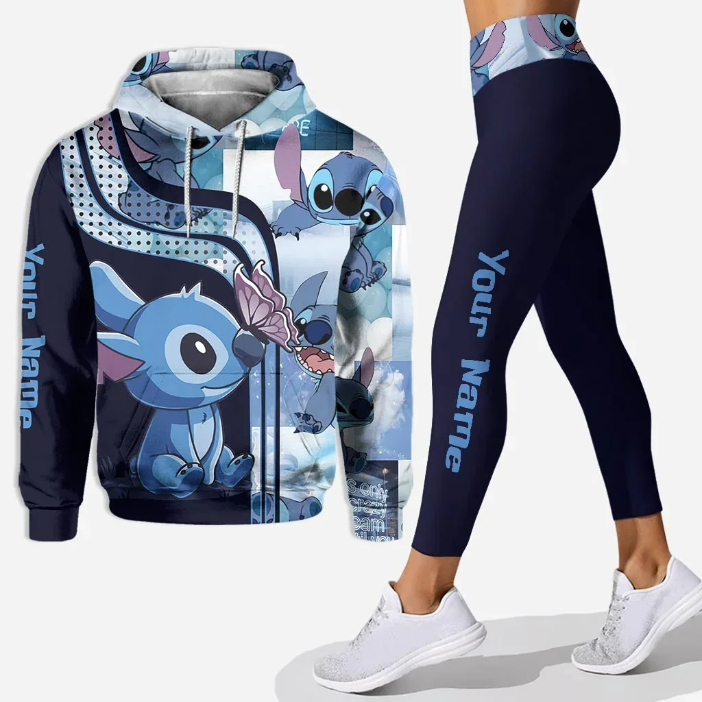 Personalizza Stitch 3D Felpa Con Cappuccio Da Donna Set Stitch Yoga Pants Pantaloni Della Tuta Da Donna Disney Yoga Felpa Con Cappuccio Leggings Tuta 