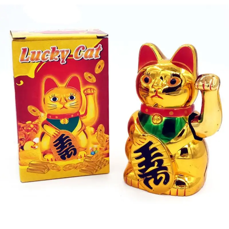 Gold Maneki Neko Cute Lucky Cat Electric Craft Art Home Shop Hotel