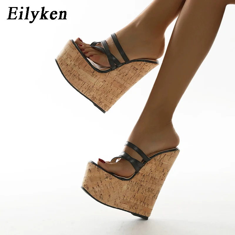 Eilyken Summer Outdoor Open Pinch Toe Platform Wedge Pantofole Da Donna Fashion Narrow Band Tacchi Alti Infradito Scarpe