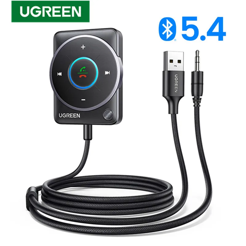 Adattatore Ricevitore Per Auto Bluetooth 5.4 Ugreen Con Microfoni E Cancellazione Del Rumore, Ricevitore Bluetooth Aux Usb Kit Per Auto Audio Stereo
