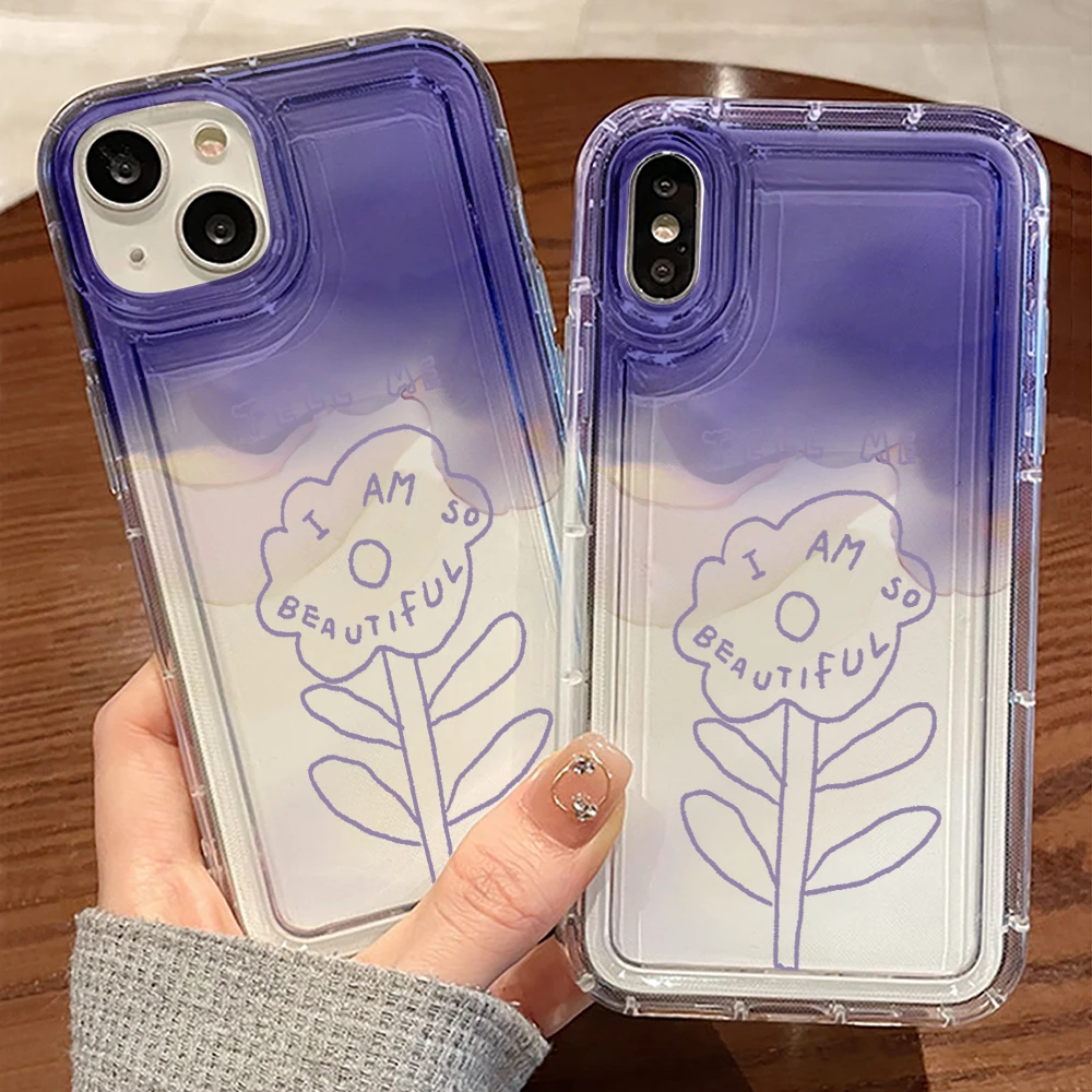 Custodia Per Telefono Floreale Cartoon Per Iphone 14 13 12 Mini Cover Antiurto Per Iphone 11 Pro Max Purple Halo Dyeing Clear Soft Tpu