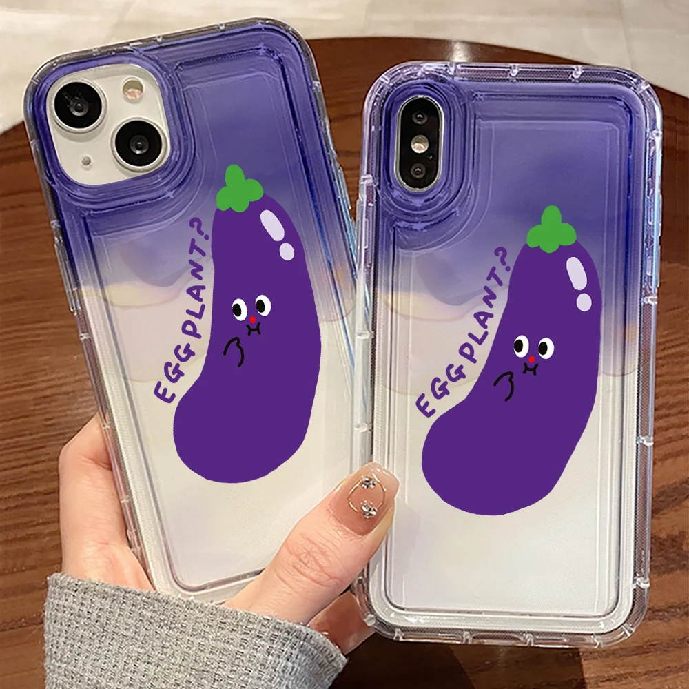 Simpatica Custodia Per Melanzane Per Iphone 14 13 12 Mini Cover Antiurto Per Iphone 11 Pro Max Trasparente Soft Tpu Purple Halo Dyeing Coque