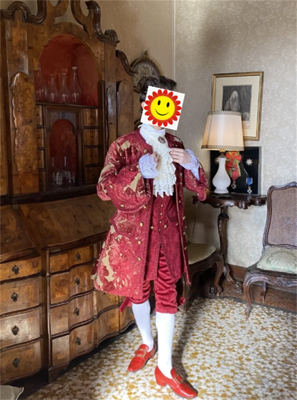 18Th Century Costume Uomo Broccato Rosso Medievale Vittoriano Rococò Corte Barocca Principe Nobile Costume Istocical 1700S Costume