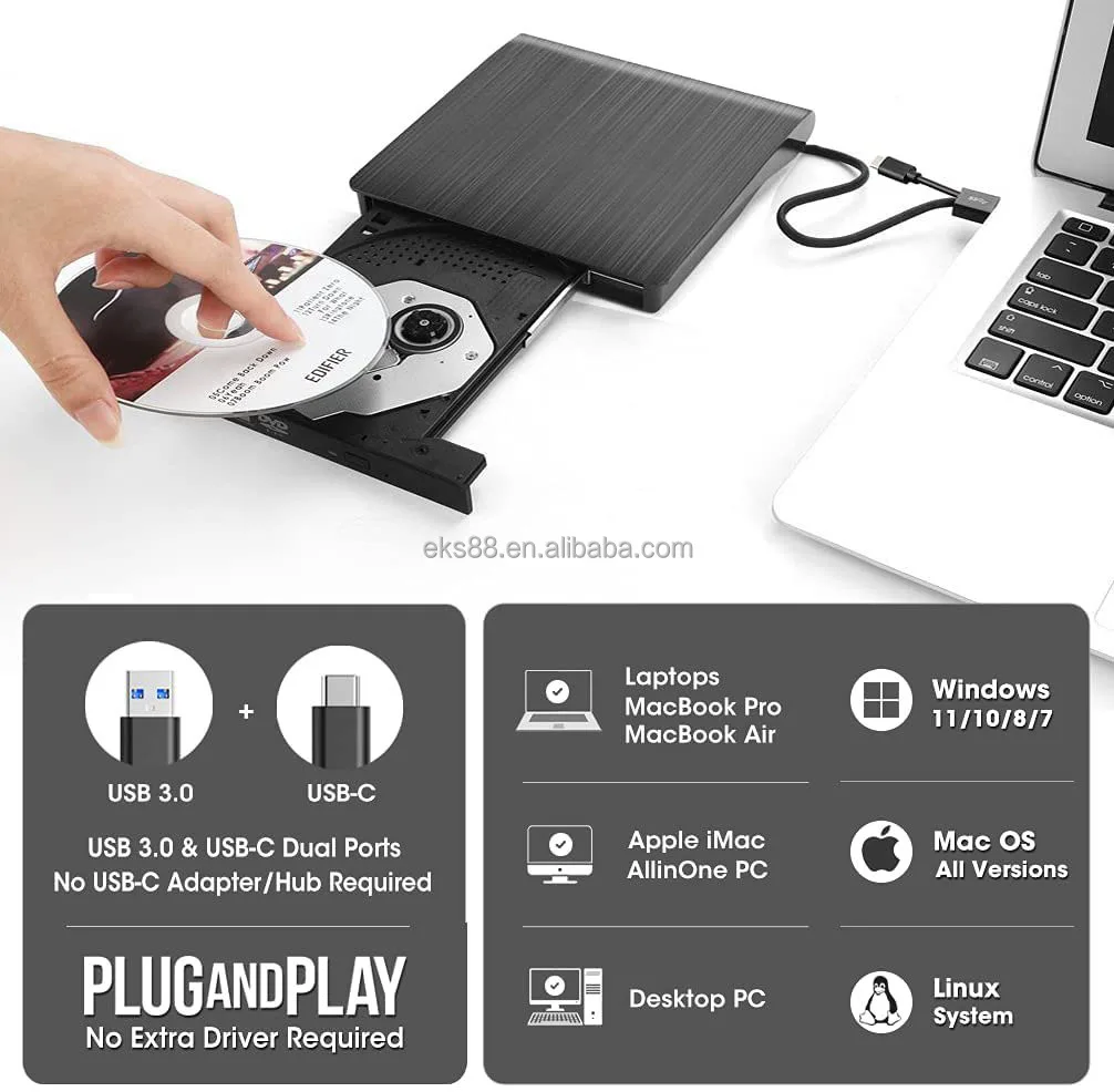 Unità Ottica Esterna Usb 3.0 Bd-Rom Bruciatore 4K 3D Lettore Blu-Ray Cd/Vcd/Dvd Writer Recorder Per Laptop 2022 Macbook M2 Air Pro/